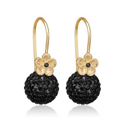 Priesme Black Swan øreringe med smukke blomster og sorte kugler med Swarovski krystaller