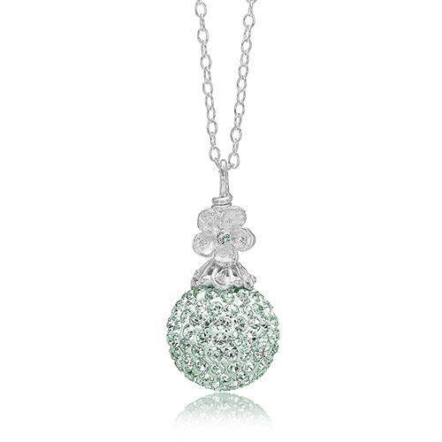 Priesme sølv halskæde med stor kugle med mint grønne Swarovski krystaller